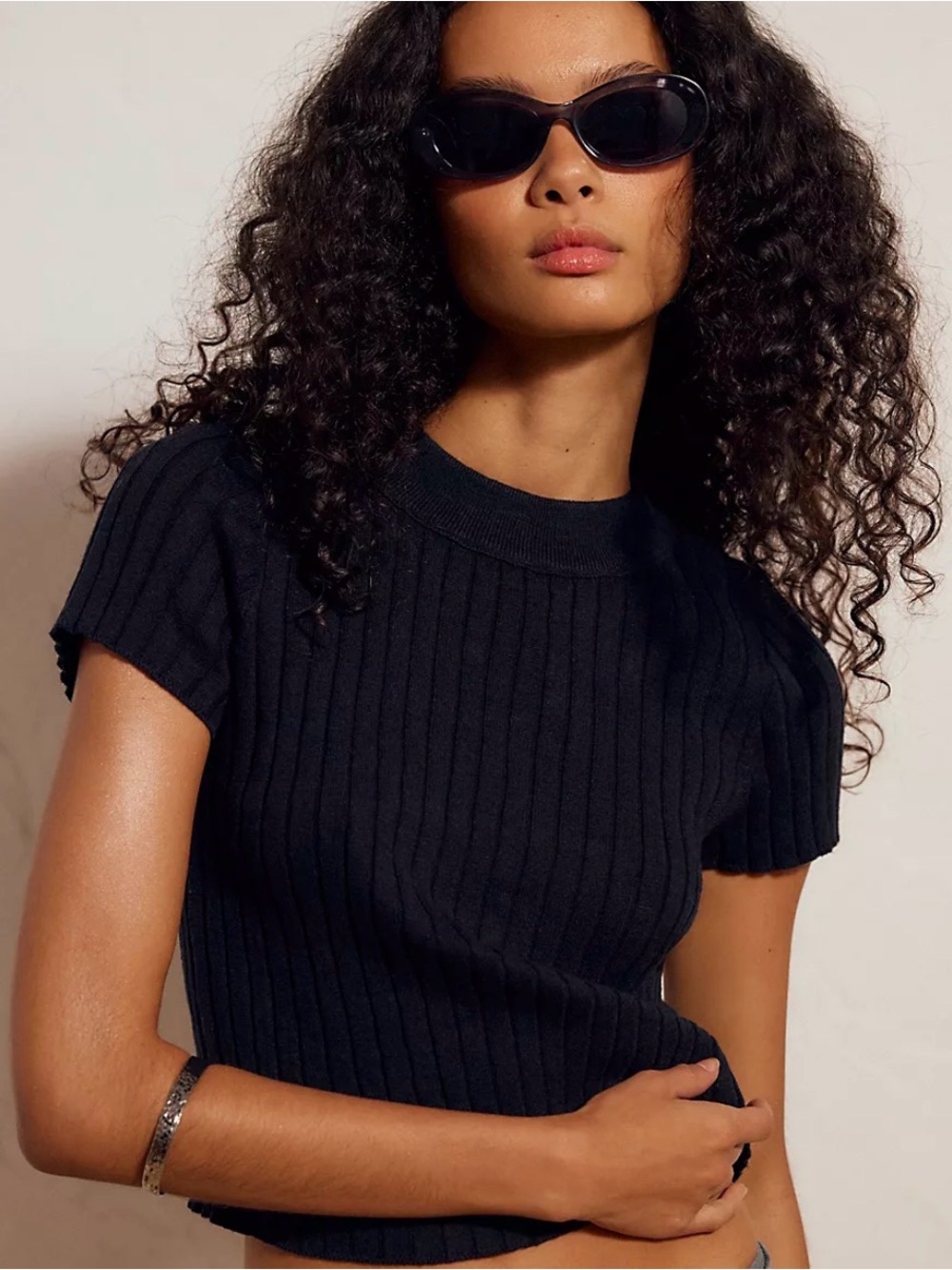 Free People Oh Baby Sweater Tee. NWT. Black